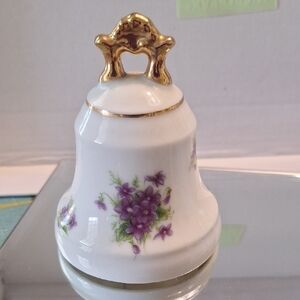 Lefton Floral Porcelain Bell with Gold Accents